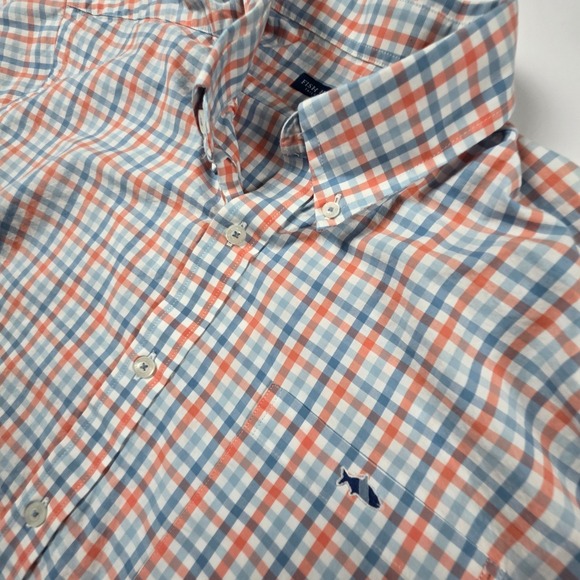 Fish Hippie Shirt Large Tailored Fit Blue Orange Check Long Sleeve Button Down - Picture 1 of 7